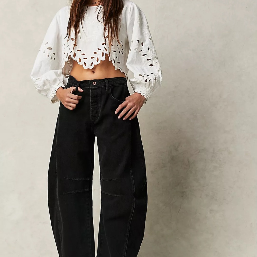 Free People We The Free Good Luck Mid-Rise Barrel Jeans